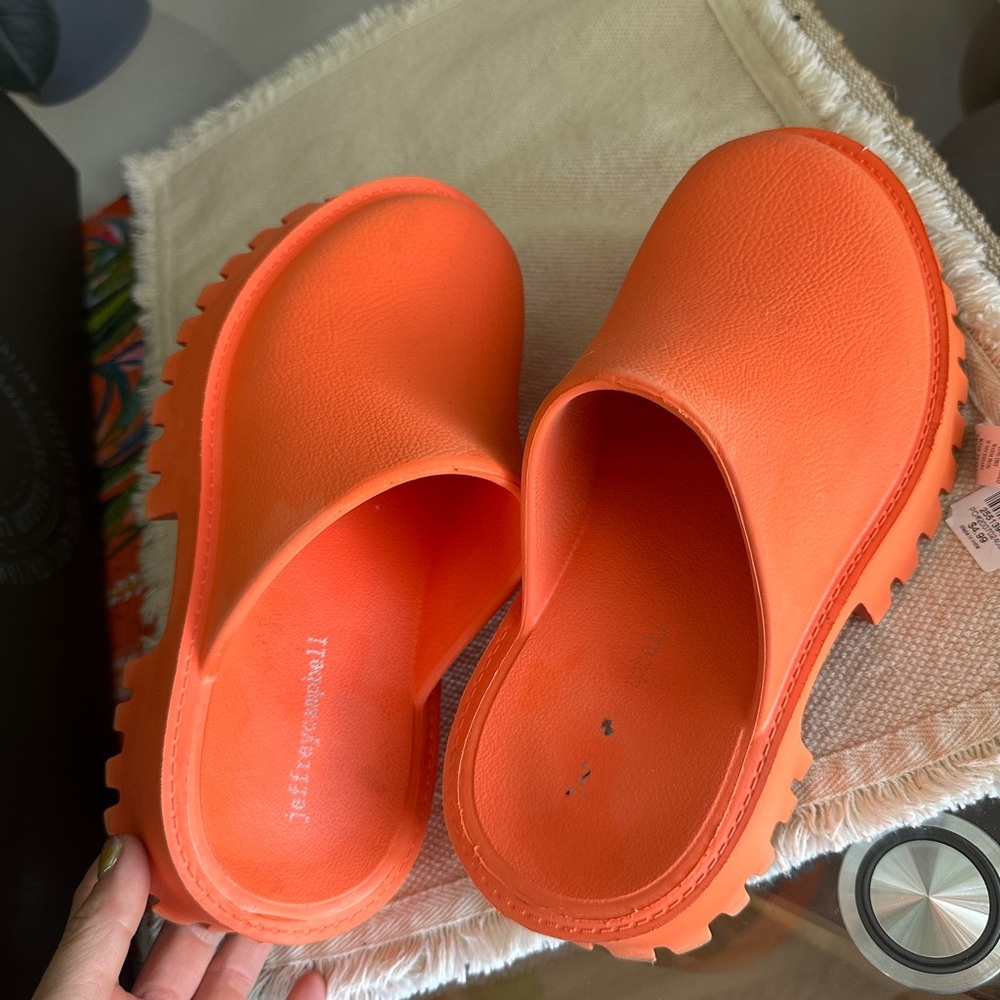 Jeffrey Campbell Bae Platform Orange Slip-On Clogs Rubber Chunky Mule - Picture 5 of 12